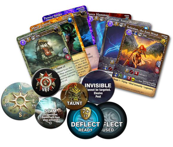 Mage Wars: Forcemaster vs Warlord cards and tokens