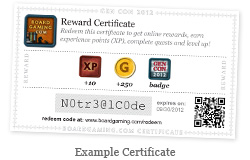 example BoardGaming.com Gen Con certificate