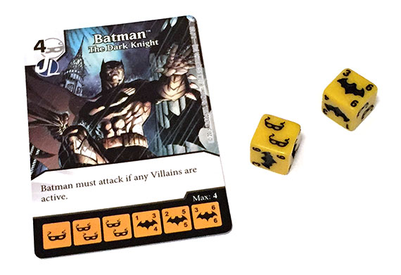 Dice Masters Batman card and dice