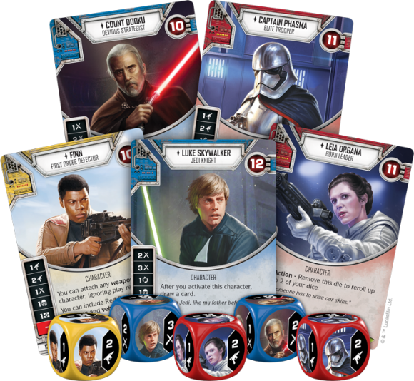 Star Wars: Destiny cards and dice